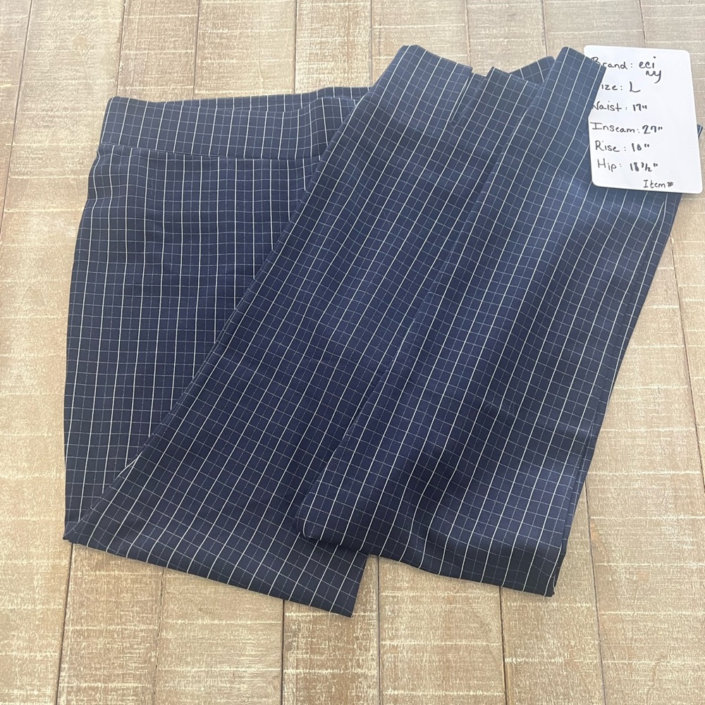 Women’s Large Navy Pinstripe Dress Pants - Brand:ECI